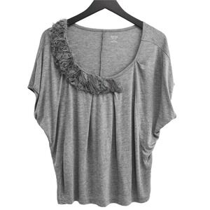 a.n.a Dolman Top Women PL Gray Rosette Neckline Modal Blend Coquette Shabby Chic